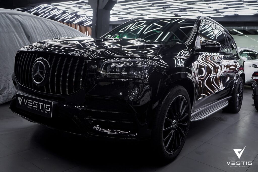 Mercedes Benz GLS Полная матовая оклейка расклейка обвесы и пороги подкапывание окрас29