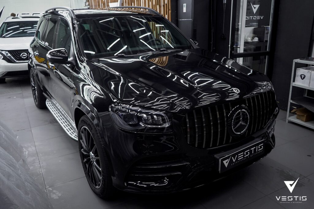 Mercedes Benz GLS Полная матовая оклейка расклейка обвесы и пороги подкапывание окрас30
