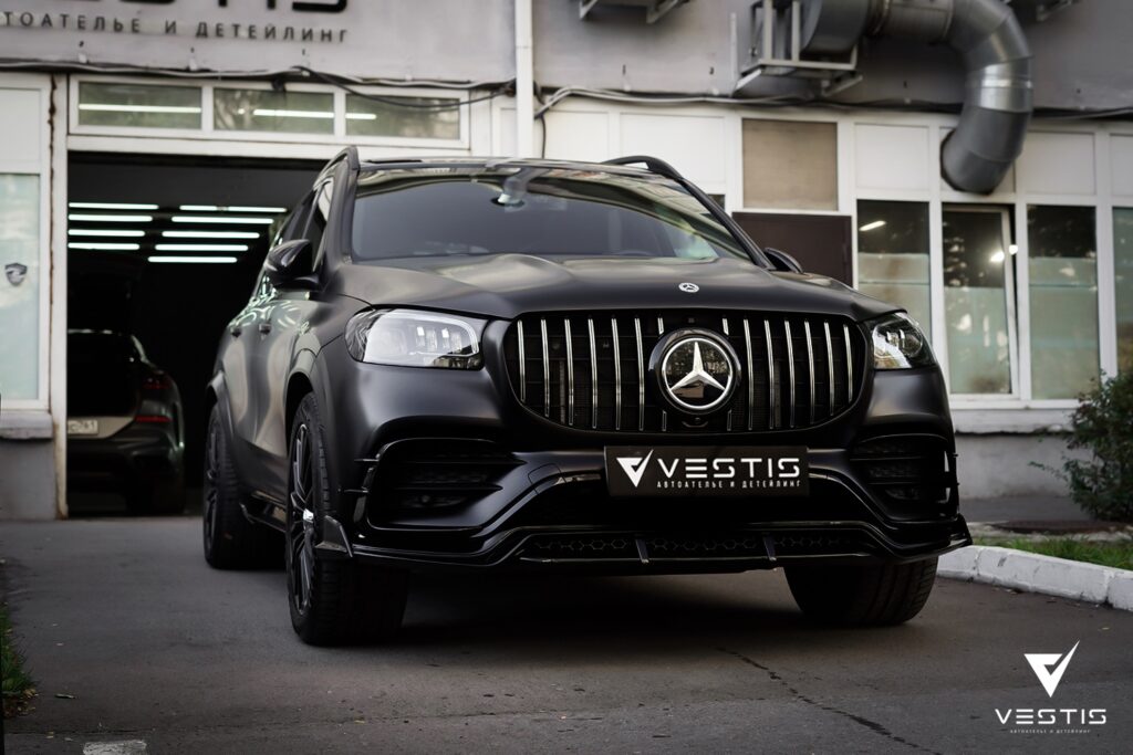 Mercedes Benz GLS Полная матовая оклейка расклейка обвесы и пороги подкапывание окрас5 2