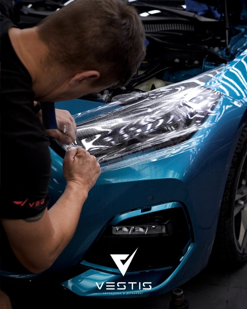 BMW 2 Защита антигравийной пленкой и установка сетки в бампер10