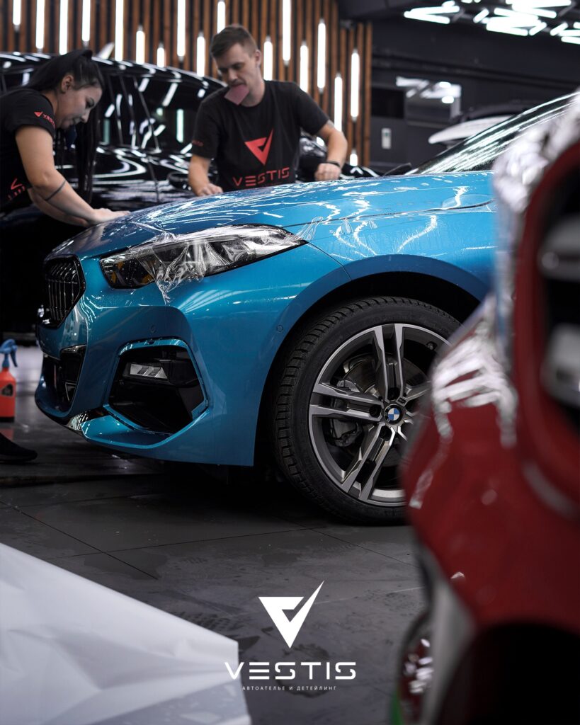 BMW 2 Защита антигравийной пленкой и установка сетки в бампер12