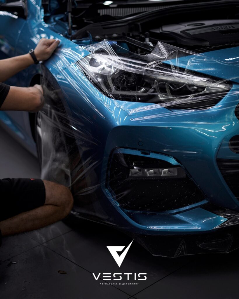 BMW 2 Защита антигравийной пленкой и установка сетки в бампер13