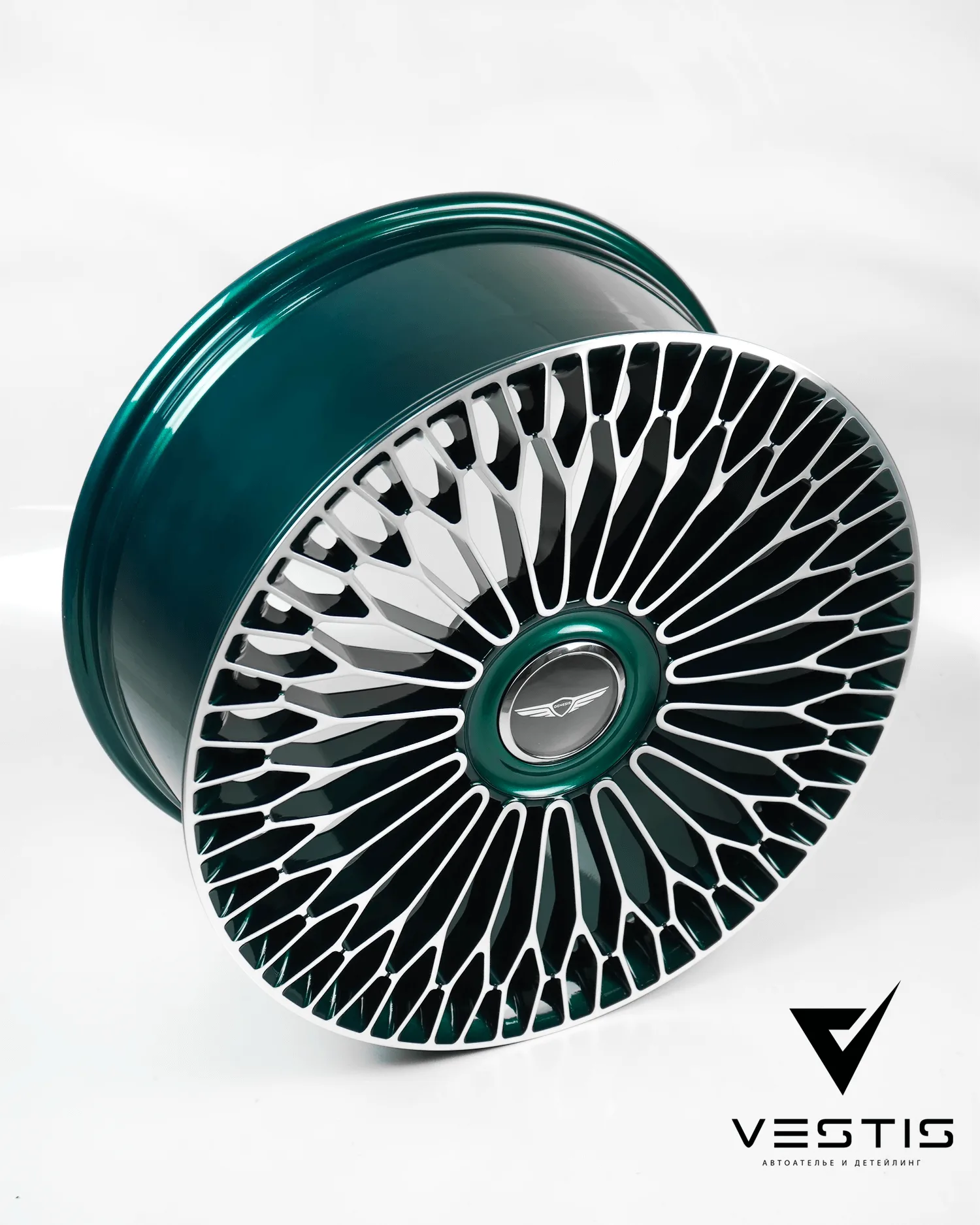 Кованые диски Vestis 22″ для GENESIS GV80 (Зеленые с проточкой и кастомным колпачком) 6 Кованые диски Vestis 22″ для GENESIS GV80 (Зеленые с проточкой и кастомным колпачком)