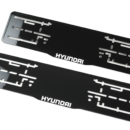 Комплект акриловых рамок госномера Hyundai (передняя+задняя), чёрные с белым логотипом